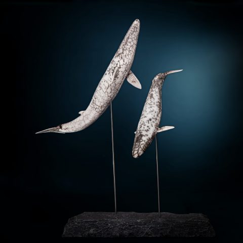 YVELIN_Laurent_Duo de Baleines bleues_sculpture_raku_83x66x37cm